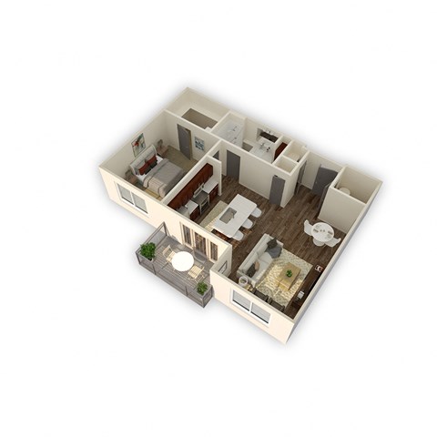 Floor plan for 1 bed, 1 bath, 796 sqft